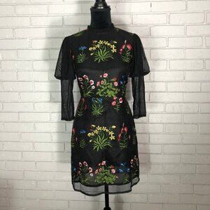 UC‎ Women's Embroidered Mesh Floral Dress Size Small Sheer Mini Romantic